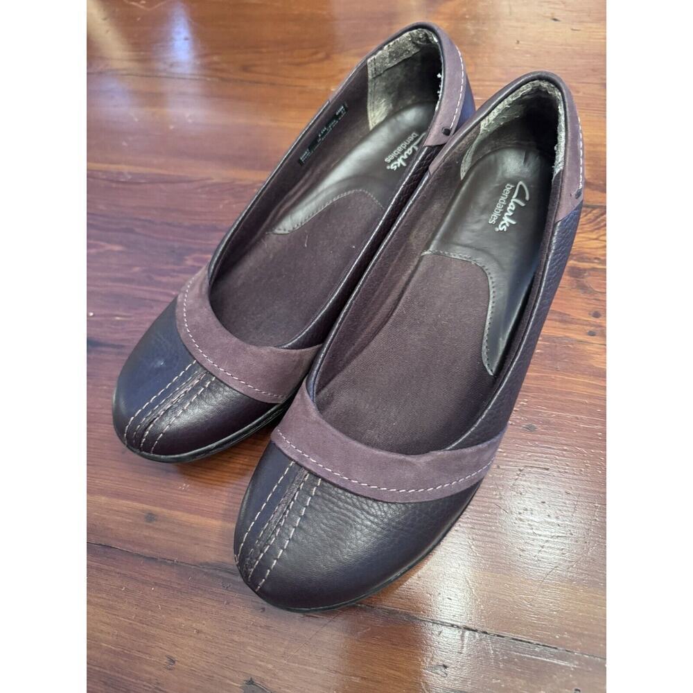 Clark’s Bendables Slip On Wedge Brown Leather Heel Size 8.5M 80667 Closed Toe